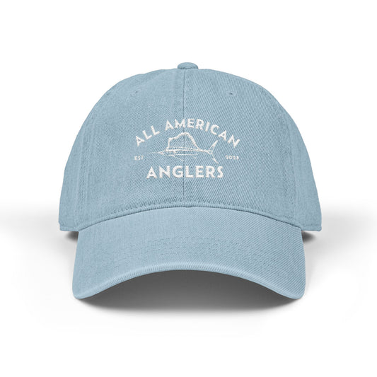 Embroidered  Denim Adjustable Cap - White Logo